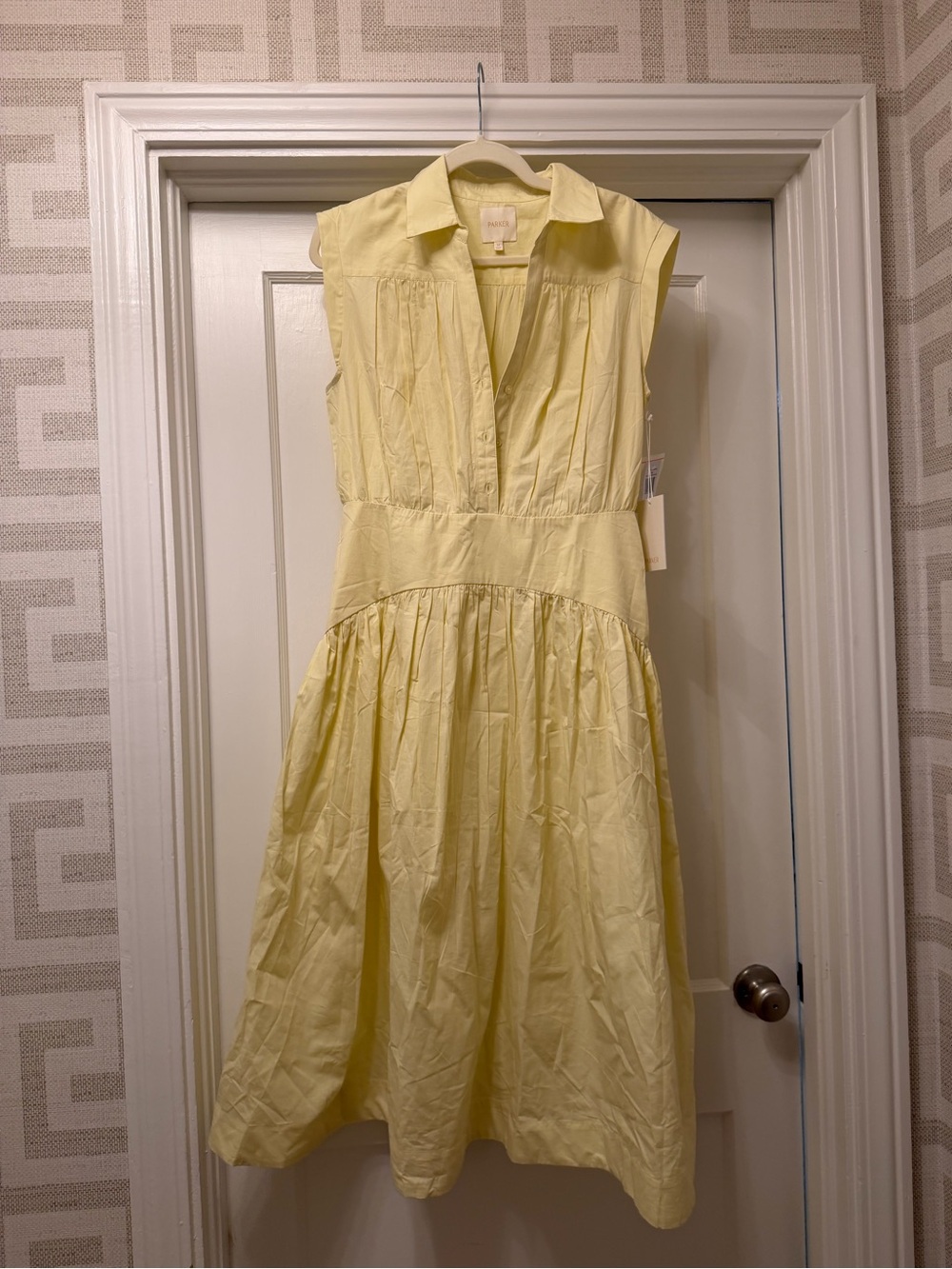 Parker Pale Yellow Sleeveless Collared Midi Dress